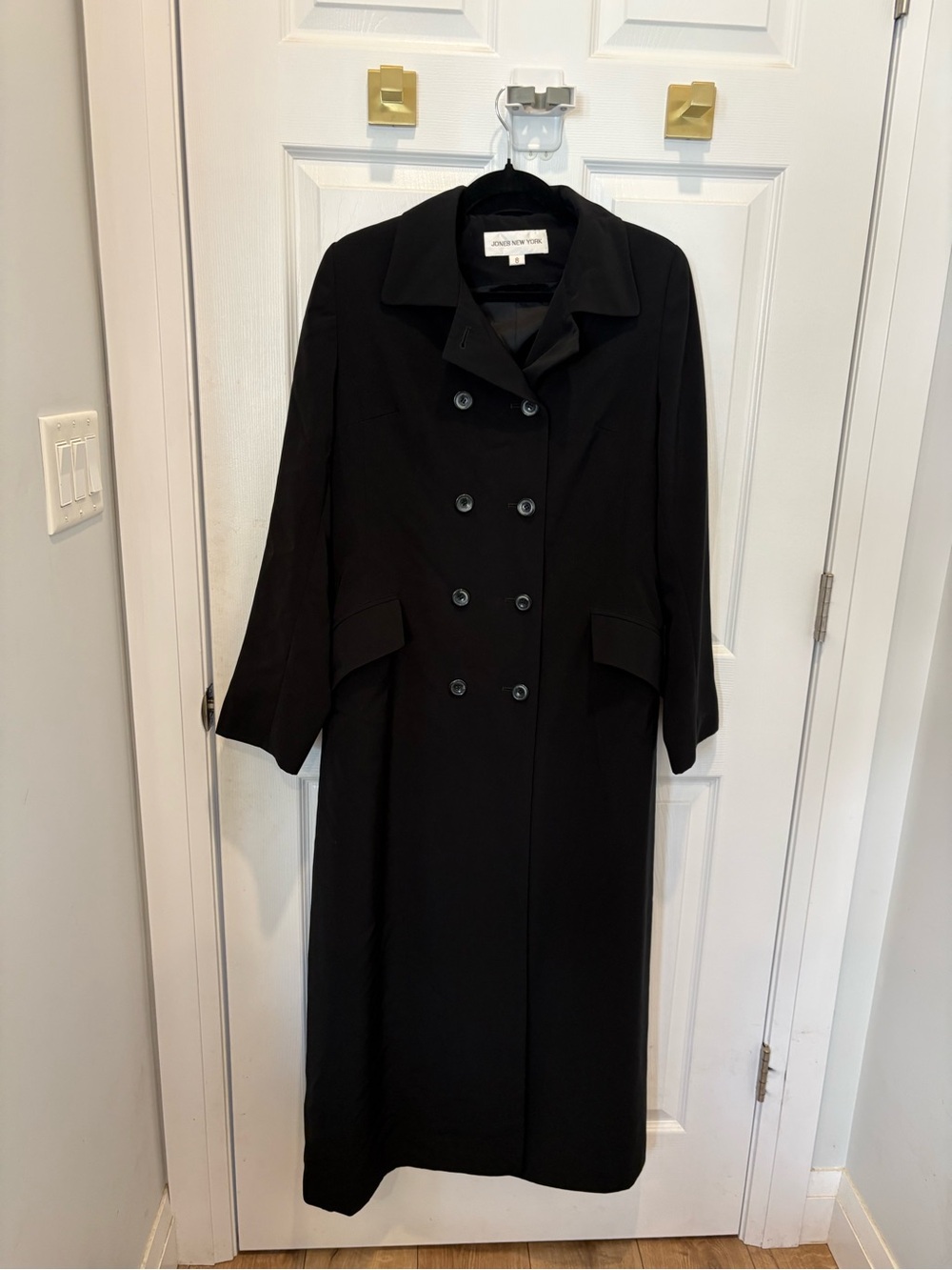 Anne Klein Black Long Double-Breasted Coat Dress